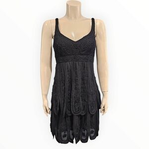 SUE WONG Black Silk Blend Embroidered Lace Flapper Cocktail Dress 4P